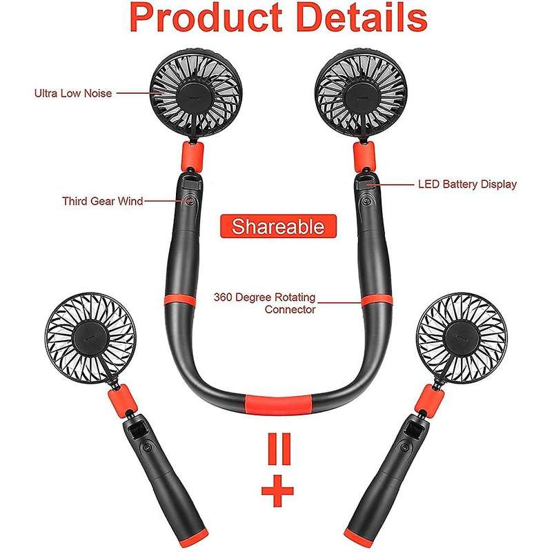 Handheld Neck Fan, 2-in-1 Portable Mini Wearable Necklace Fan with LED Display, for Gym Hiking Campi