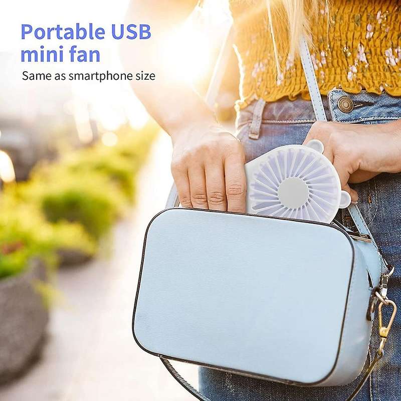 Handheld Mini USB Fan, Portable USB Pocket Fan Rechargeable with Holder, 3 Speeds Adjustable Design