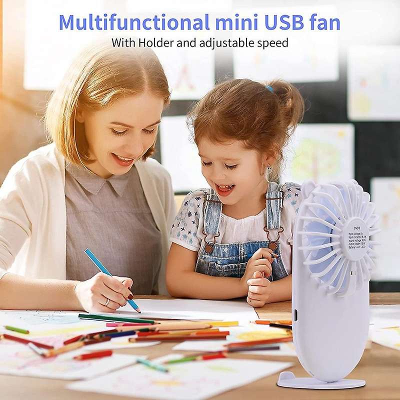 Handheld Mini USB Fan, Portable USB Pocket Fan Rechargeable with Holder, 3 Speeds Adjustable Design