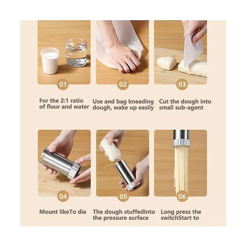 Handheld Noodles Maker Portable Rechargeable Noodle Pasta Machine for 1-2 Person with 5 Molds Kitch