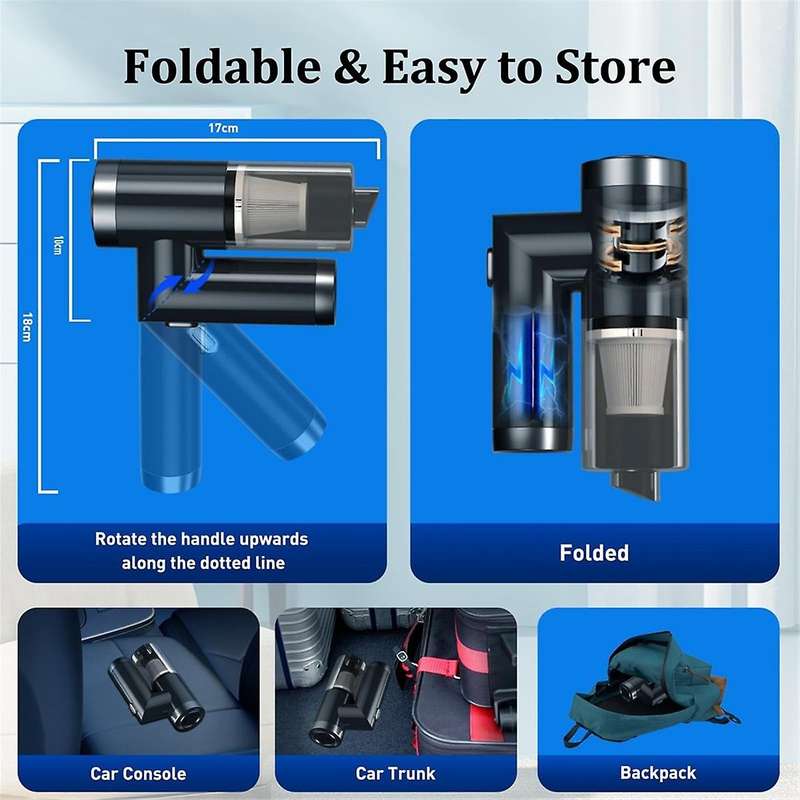 Handheld Vacuum and Compressed Air Duster Handheld Vacuum Cordless Foldable Mini Vacuum Rechargeable