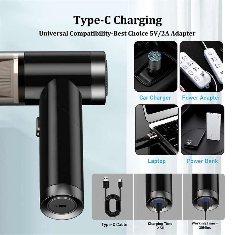 Handheld Vacuum and Compressed Air Duster Handheld Vacuum Cordless Foldable Mini Vacuum Rechargeable
