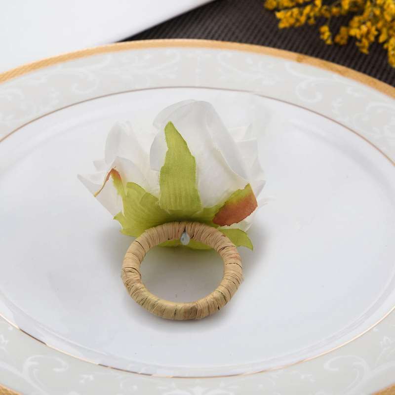 Handicraft Flower Napkin Rings Set Of 4, Crafts Vine Design Napkin Holder Rings Table Decorations F