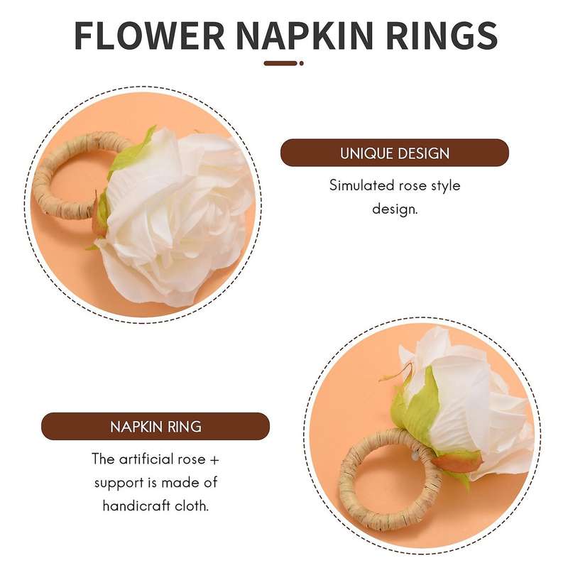 Handicraft Flower Napkin Rings Set Of 4, Crafts Vine Design Napkin Holder Rings Table Decorations F