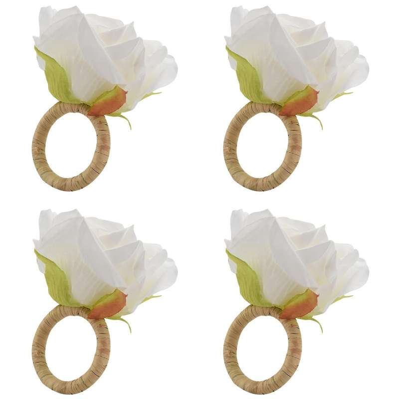 Handicraft Flower Napkin Rings Set Of 4, Crafts Vine Design Napkin Holder Rings Table Decorations F