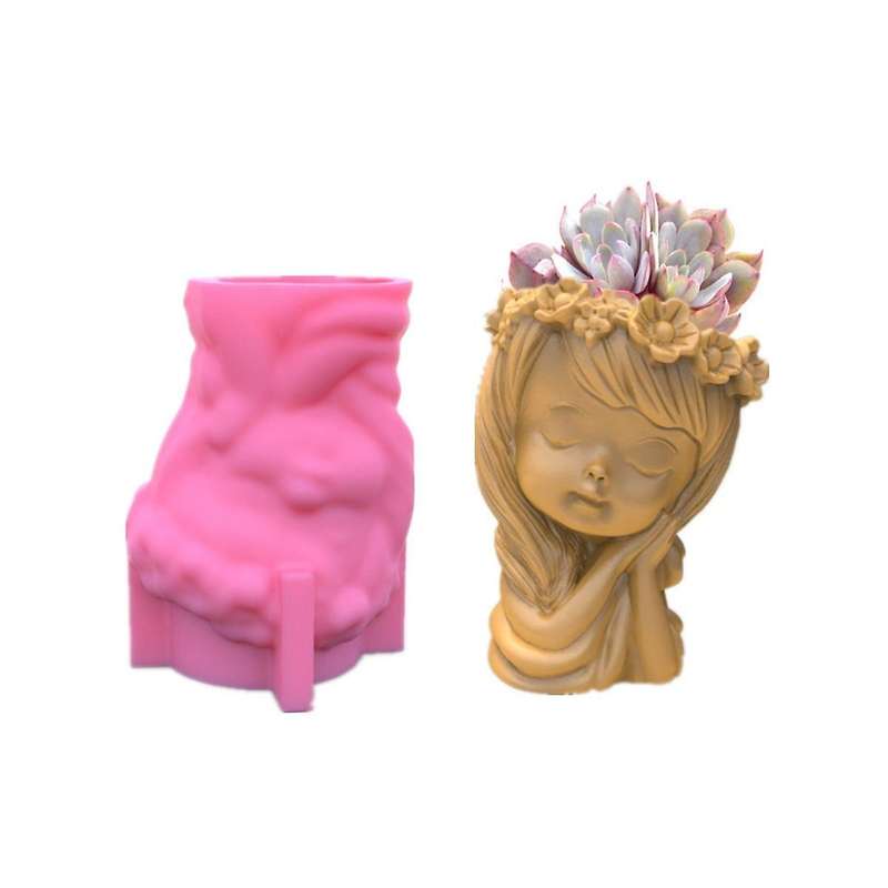 Handmade Girl Head Shaped Flower Pot Uv Epoxy Mold Pen Holder Candle Holder Cement Pot Planter Resi