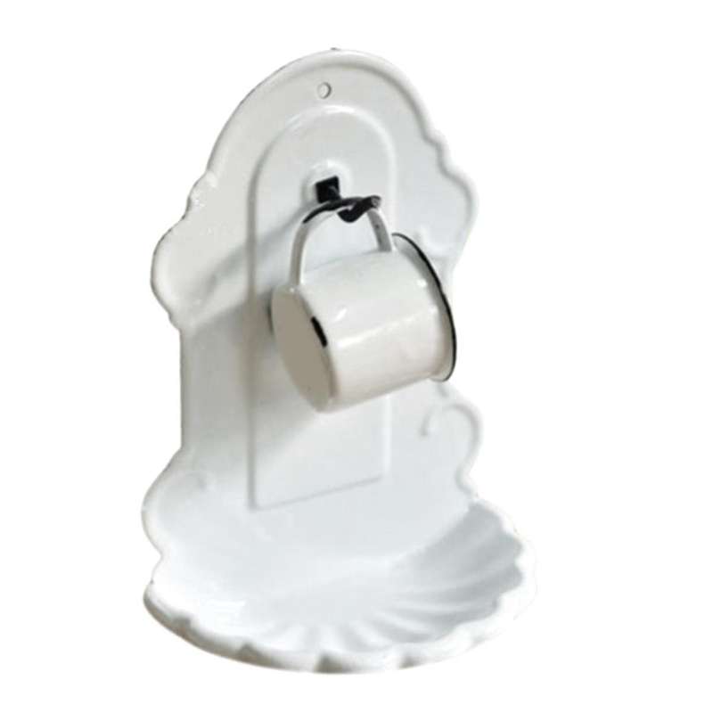 Handmade Enamel Vintage Embossed Soap Holder Rack Stand with Hook Tooth-brushing Cup Wall Hanging Ba