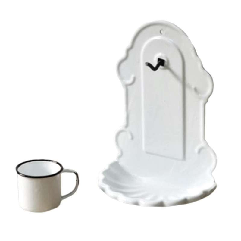 Handmade Enamel Vintage Embossed Soap Holder Rack Stand with Hook Tooth-brushing Cup Wall Hanging Ba