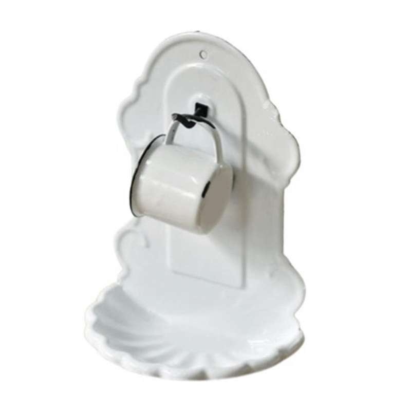 Handmade Enamel Vintage Embossed Soap Holder Rack Stand with Hook Tooth-brushing Cup Wall Hanging Ba