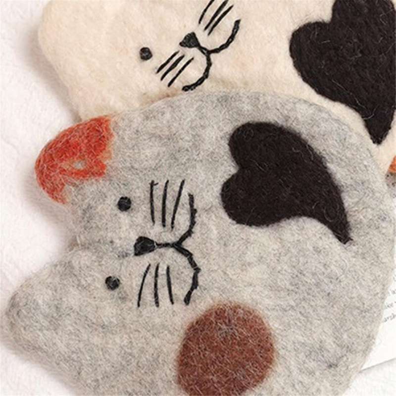 Handmade Felted Wool Cats Coasters for Desk and Table - Cute Kitten Cup Mat Cats Coaster Set for Hot