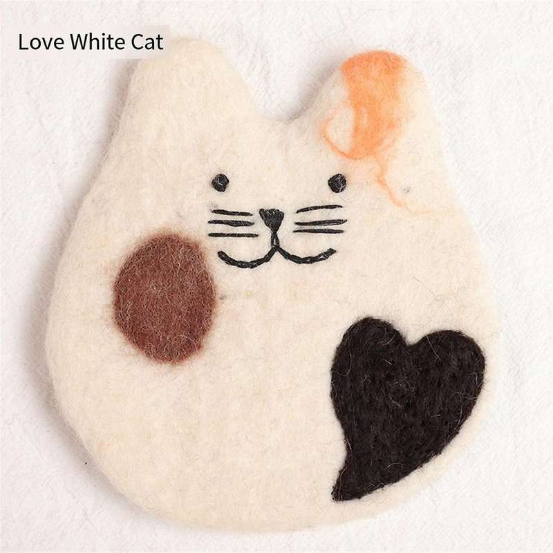 Handmade Felted Wool Cats Coasters for Desk and Table - Cute Kitten Cup Mat Cats Coaster Set for Hot