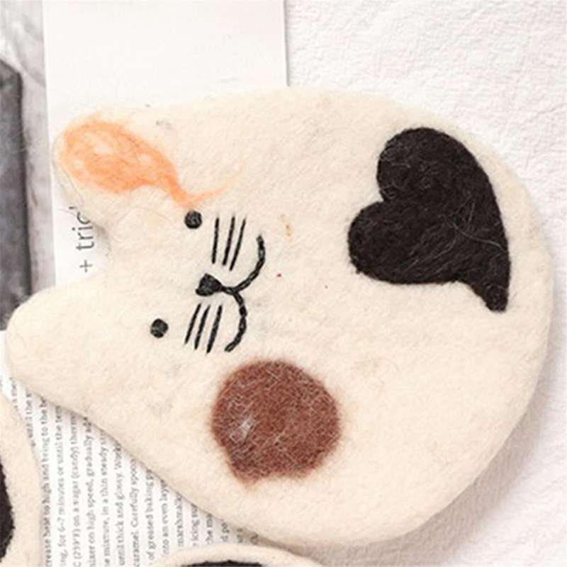 Handmade Felted Wool Cats Coasters for Desk and Table - Cute Kitten Cup Mat Cats Coaster Set for Hot