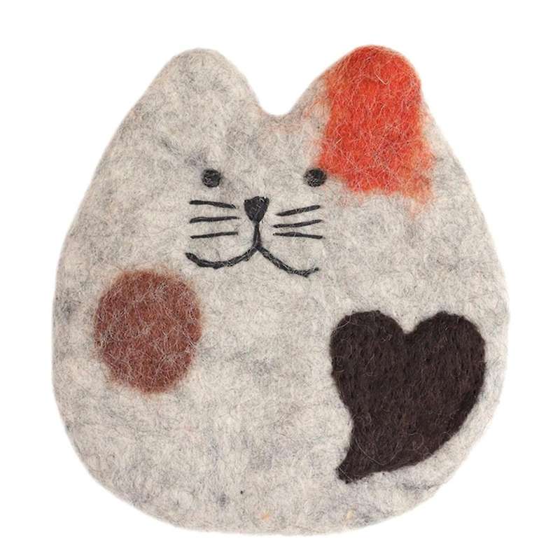 Handmade Felted Wool Cats Coasters for Desk and Table - Cute Kitten Cup Mat Cats Coaster Set for Hot