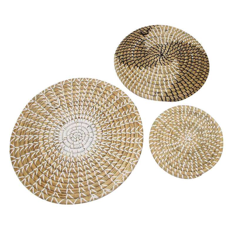 Handmade Hanging Wall Basket Decor( 3)round Woven Basket , Decor Trays for Bedroom,kitchen,living R