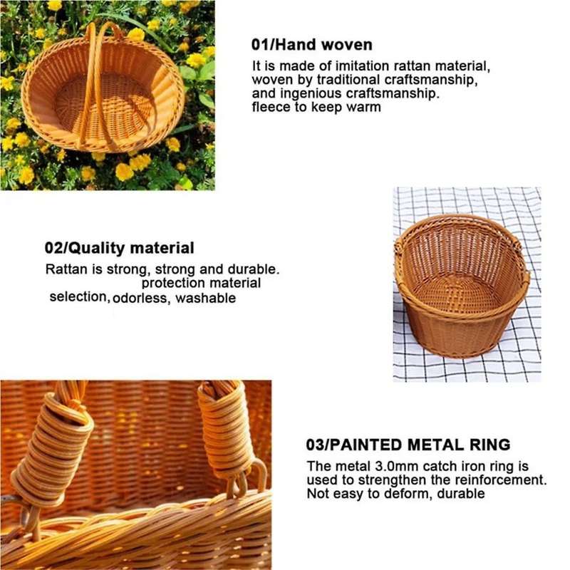Handmade Imitation Rattan Picnic Basket with Handle Camping Picnic Willow Weaving Storage Hamper Ou