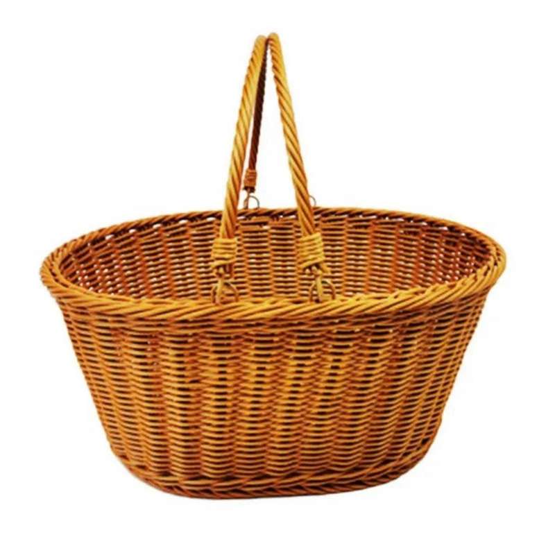 Handmade Imitation Rattan Picnic Basket with Handle Camping Picnic Willow Weaving Storage Hamper Ou
