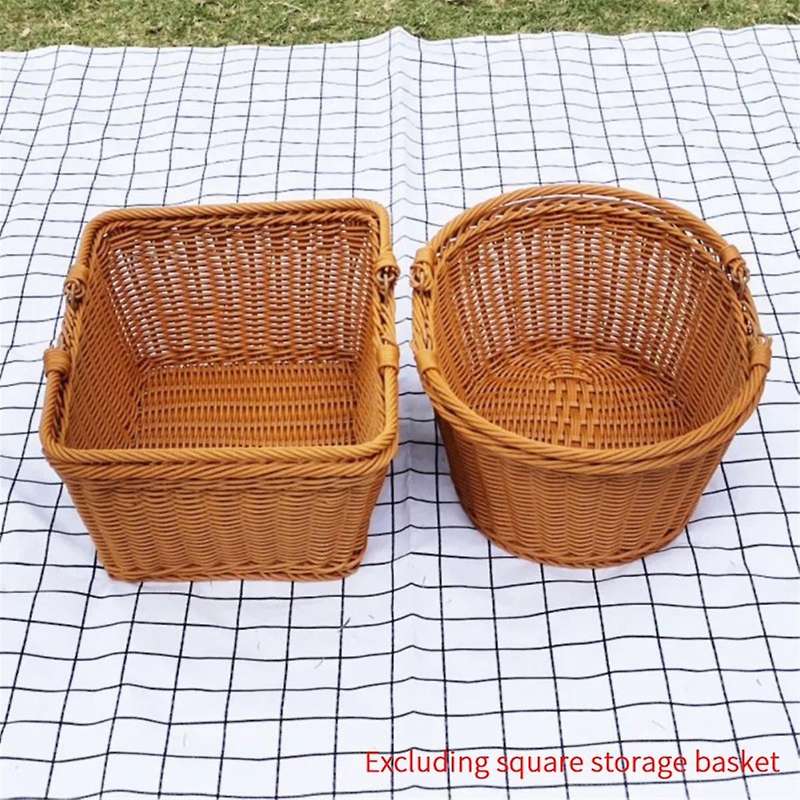 Handmade Imitation Rattan Picnic Basket with Handle Camping Picnic Willow Weaving Storage Hamper Ou