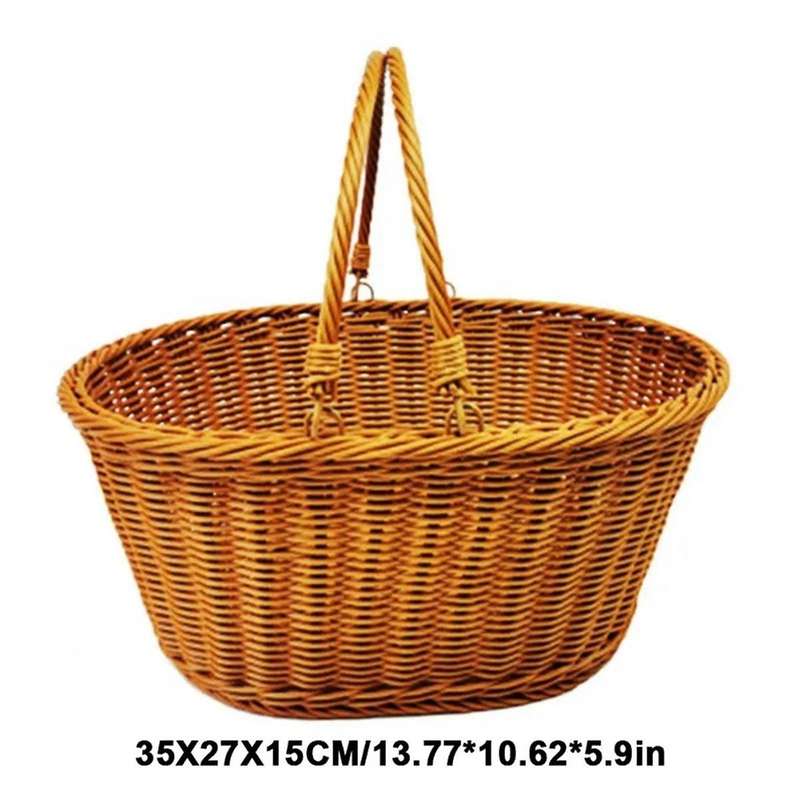Handmade Imitation Rattan Picnic Basket with Handle Camping Picnic Willow Weaving Storage Hamper Ou