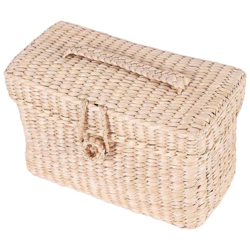 Handmade Rattan Small Storage Box with Lid for Bulk Sundries Organizer Vintage Straw Basket Jewelry