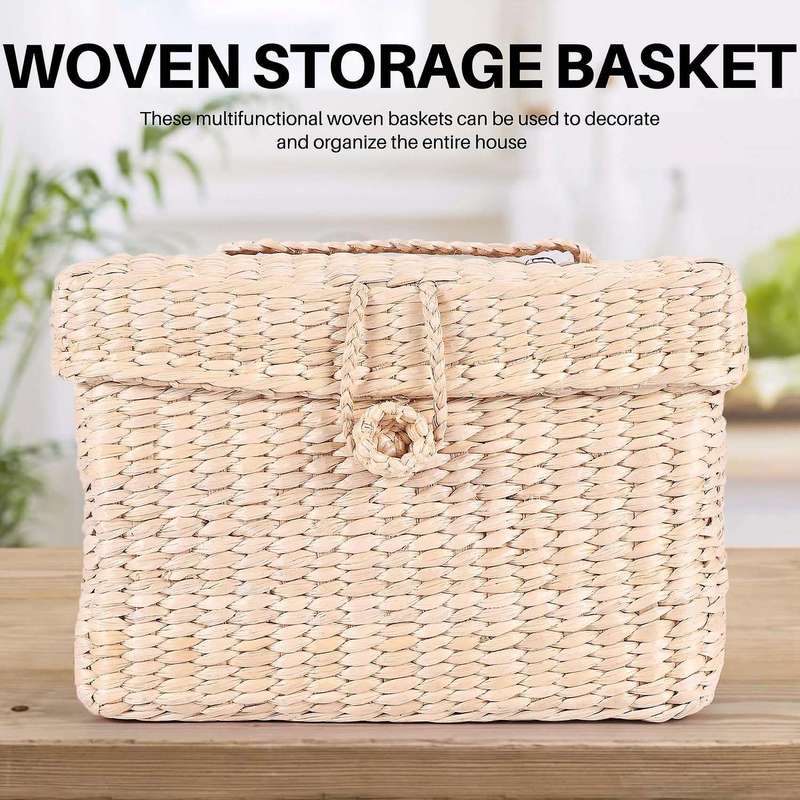 Handmade Rattan Small Storage Box with Lid for Bulk Sundries Organizer Vintage Straw Basket Jewelry