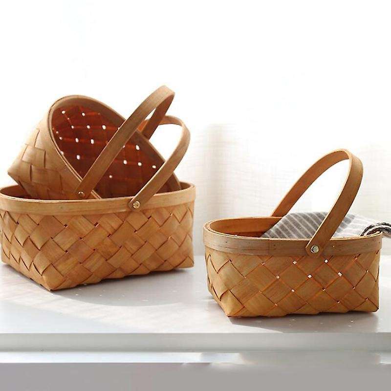 Handmade Rattan Storage Container Storage Basket Wooden Storage Basket with Handle Storage Containe