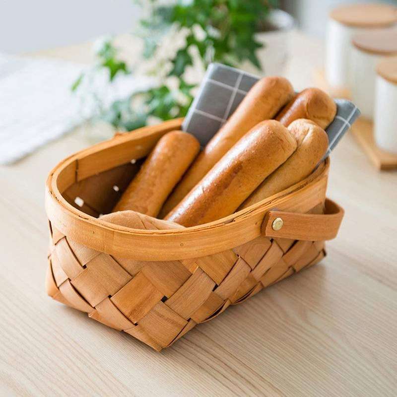 Handmade Rattan Storage Container Storage Basket Wooden Storage Basket with Handle Storage Containe