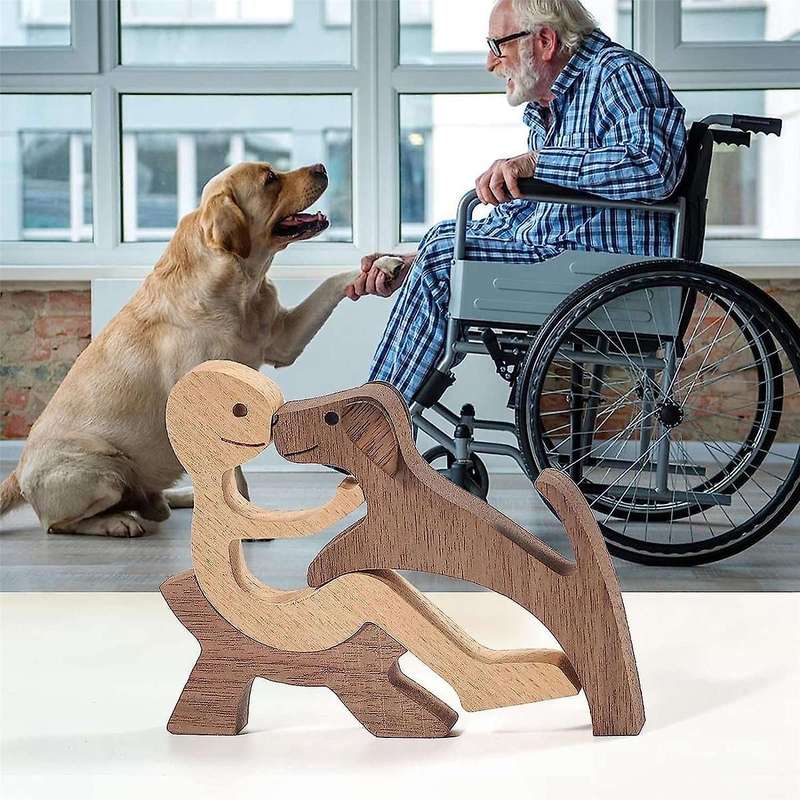 Handmade Wooden Statue, Puppy Wooden Carving Ornaments, Craft Figurine Wood Small for Home,Office,Li