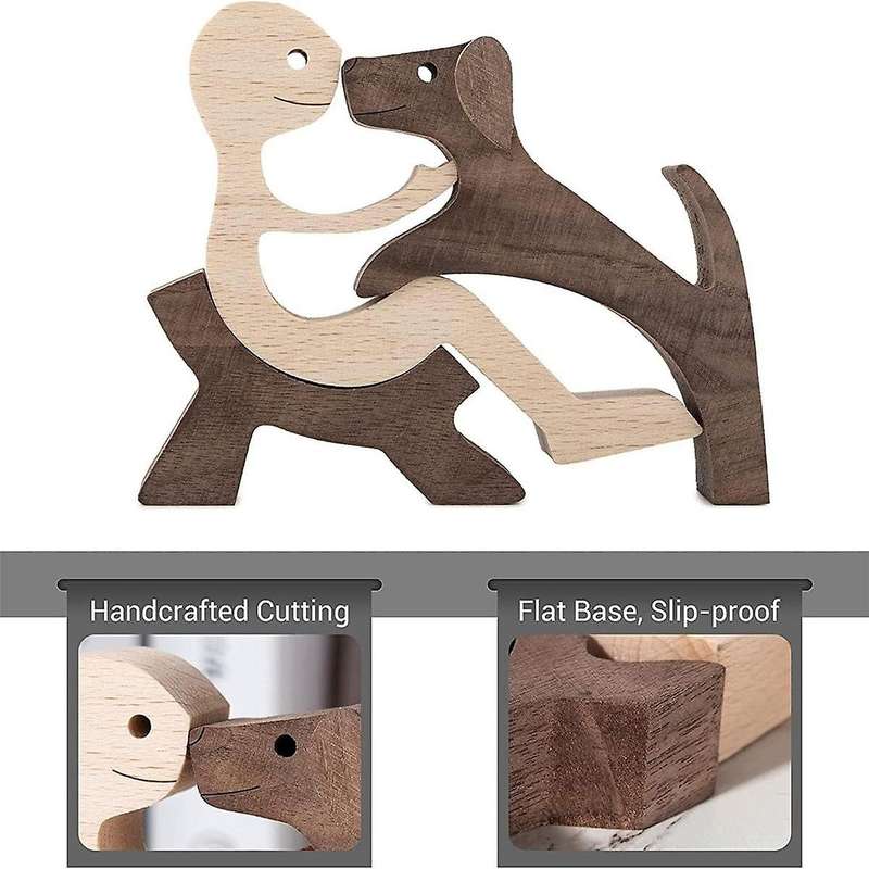 Handmade Wooden Statue, Puppy Wooden Carving Ornaments, Craft Figurine Wood Small for Home,Office,Li