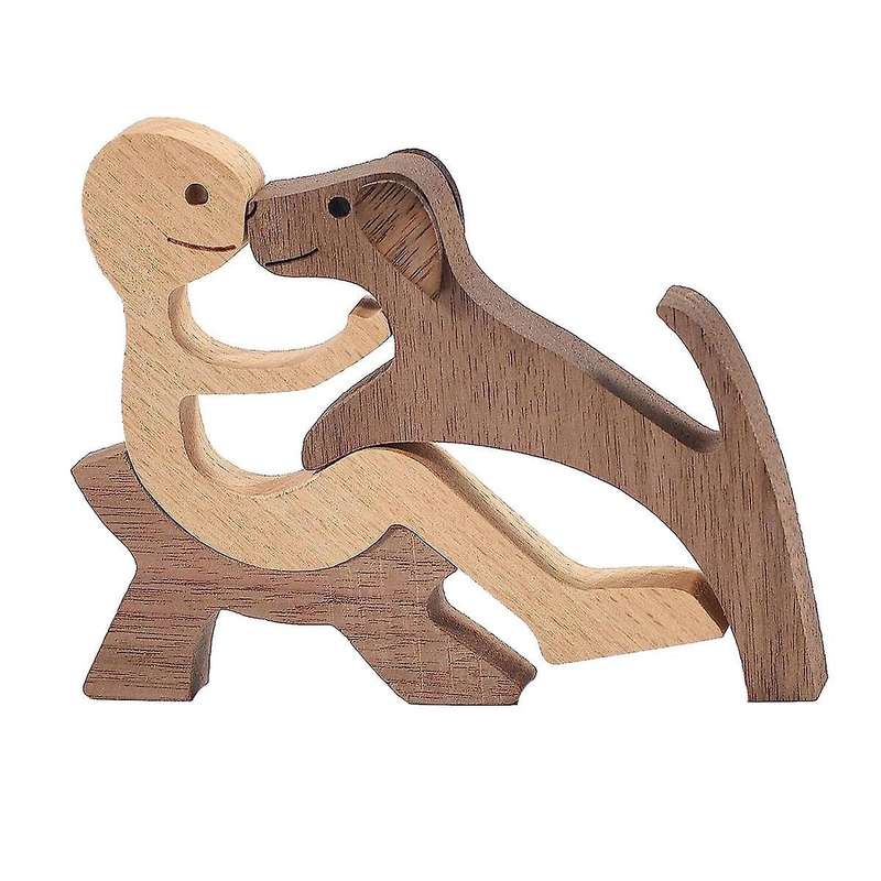 Handmade Wooden Statue, Puppy Wooden Carving Ornaments, Craft Figurine Wood Small for Home,Office,Li