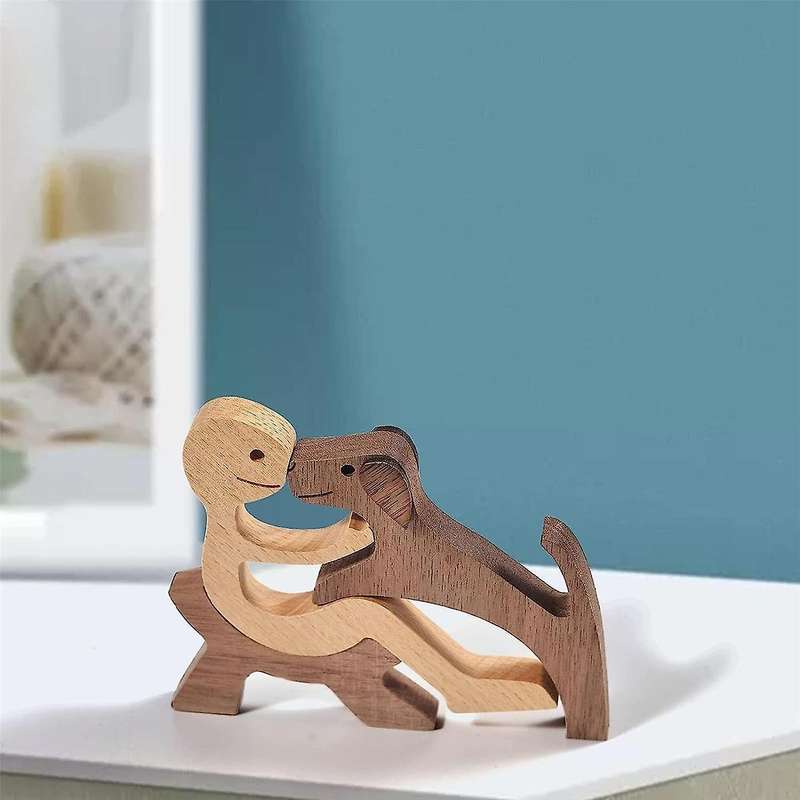 Handmade Wooden Statue, Puppy Wooden Carving Ornaments, Craft Figurine Wood Small for Home,Office,Li