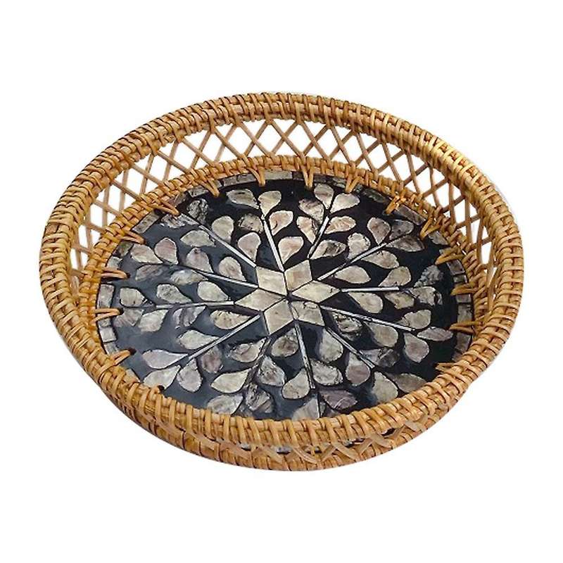 Handmade Woven Rattan Basket Fruit Cake Snack Coffee Plate Dinner Serving Tray Table Storage Contain