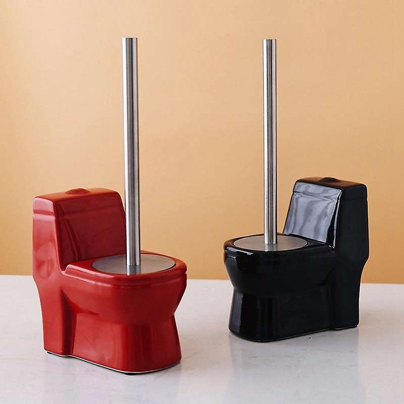 Handmade Toilet Brush Holder Set Toilet Cleaning Ceramic Long Handle Free Punching Toilet Brush Red