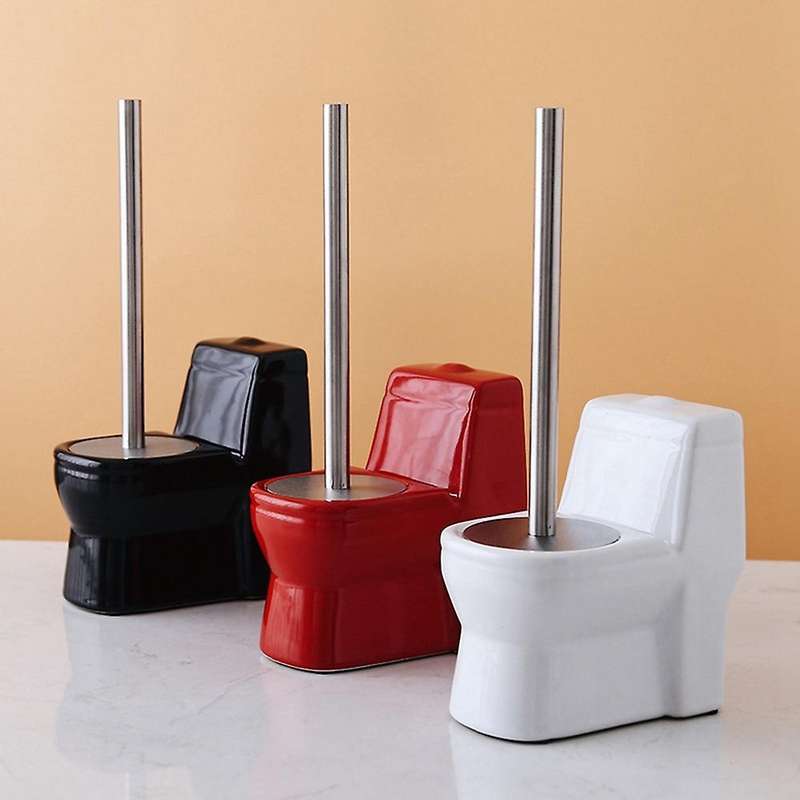Handmade Toilet Brush Holder Set Toilet Cleaning Ceramic Long Handle Free Punching Toilet Brush Red