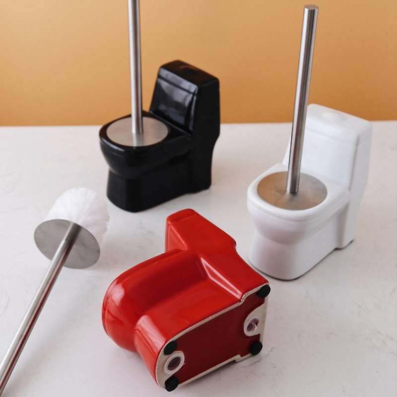 Handmade Toilet Brush Holder Set Toilet Cleaning Ceramic Long Handle Free Punching Toilet Brush Red