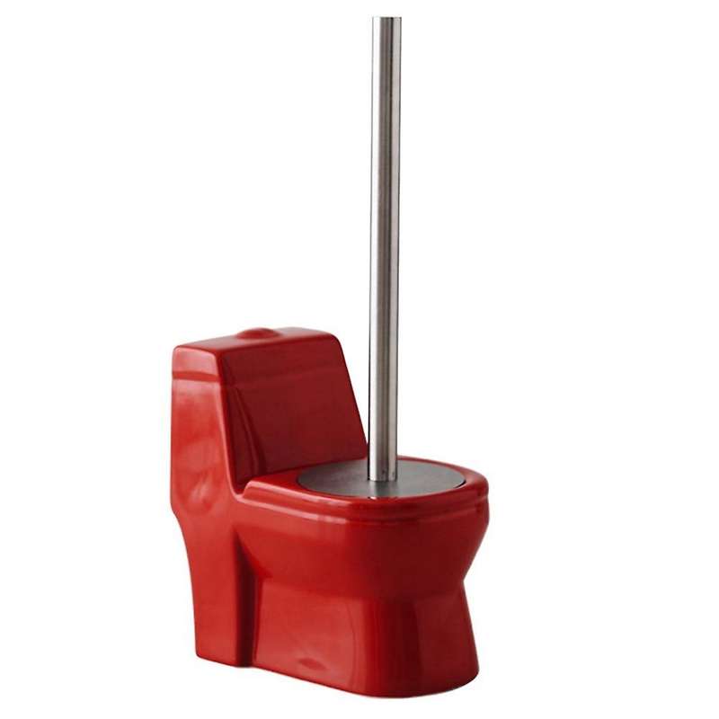 Handmade Toilet Brush Holder Set Toilet Cleaning Ceramic Long Handle Free Punching Toilet Brush Red