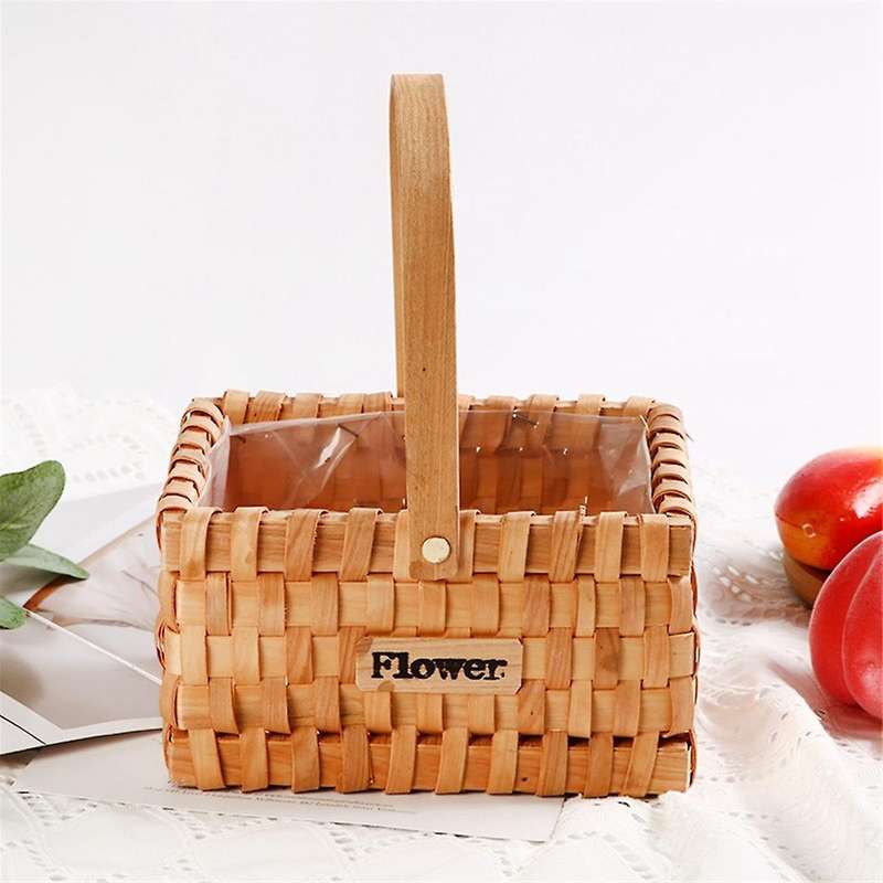 Handwoven Flower Basket, Picnic Basket, Wooden Storage Basket Natural Handwoven Basket