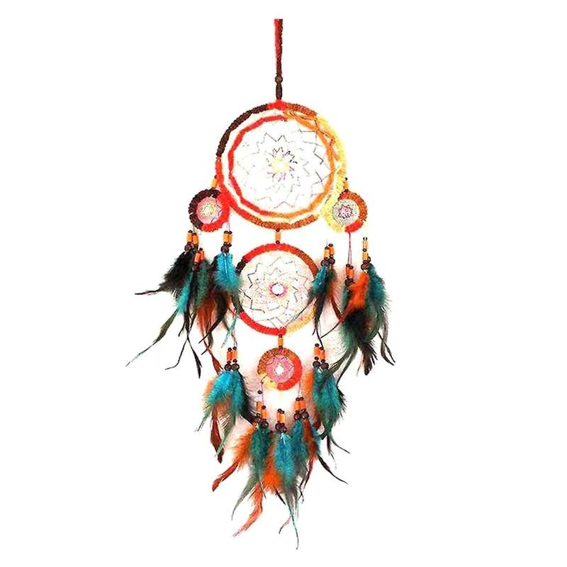 Handwoven Five Ring Colorful Feather Dream Catcher Net, Wall Decoration, Handmade Dream Catcher Net
