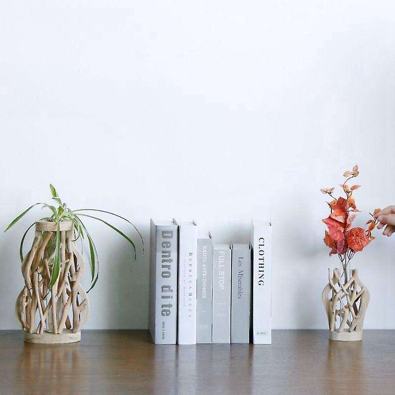 Handwork Wooden Vase, Solid Wood Flower Pot for Glass Floral Hydroponic Container Home Decorative Va