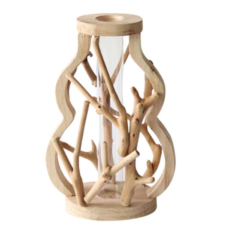 Handwork Wooden Vase, Solid Wood Flower Pot for Glass Floral Hydroponic Container Home Decorative Va