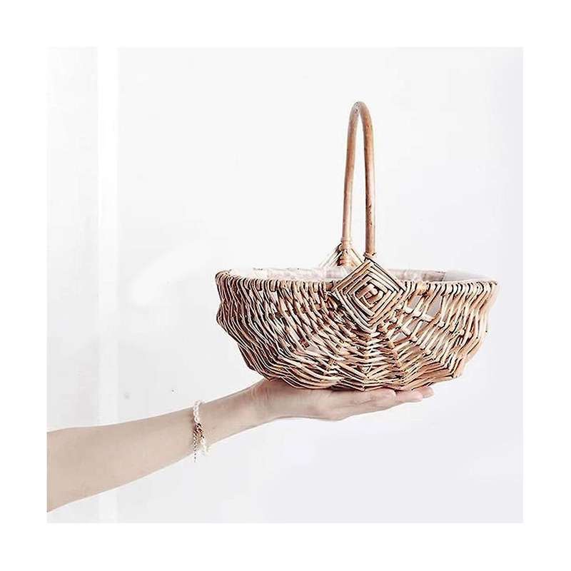 Handwoven Flower Girl Basket with Handle, Willow Storage Basket Empty Wicker Picnic Basket, Wedding