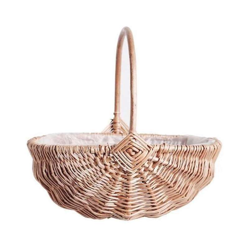 Handwoven Flower Girl Basket with Handle, Willow Storage Basket Empty Wicker Picnic Basket, Wedding