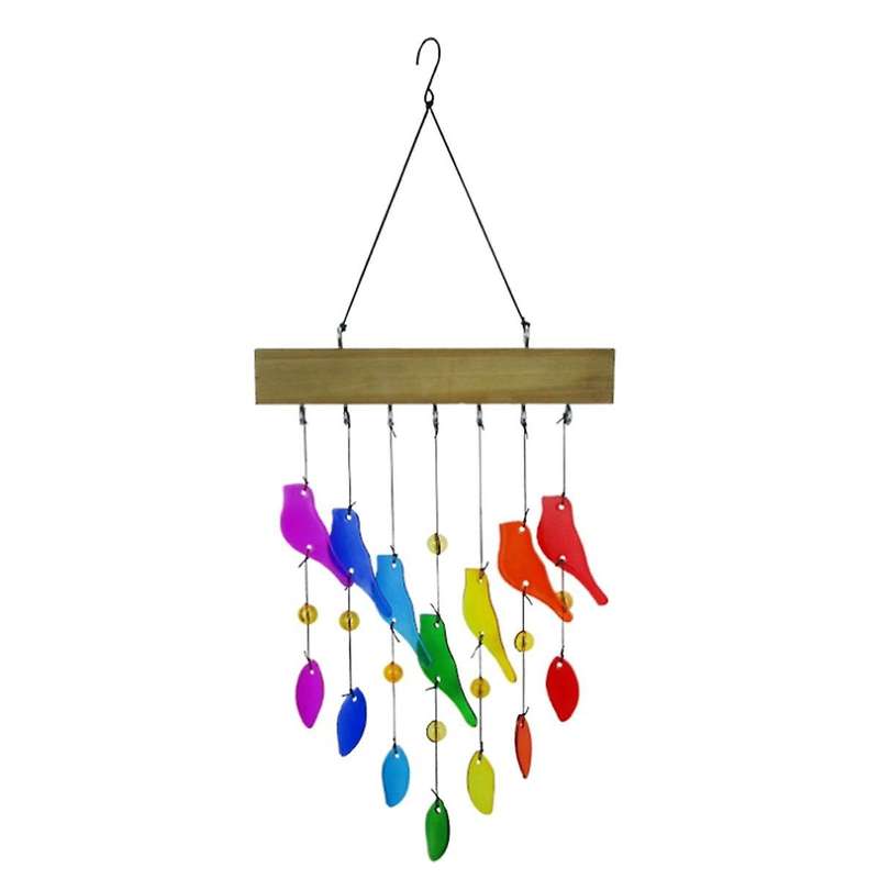 Handwork Crystal Glass & Driftwood Chimes, Sandblasted Glass and Wood Handcrafted Wind Chimes, Birds