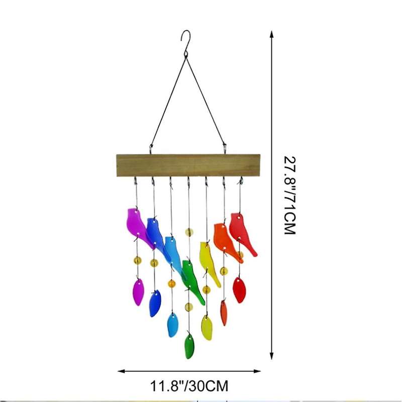 Handwork Crystal Glass & Driftwood Chimes, Sandblasted Glass and Wood Handcrafted Wind Chimes, Birds