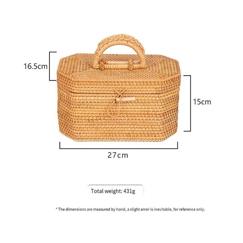 Handwoven Rattan Storage Box with Handle Tea Food Container Picnic Bread Fruit Basket Ornament Box K