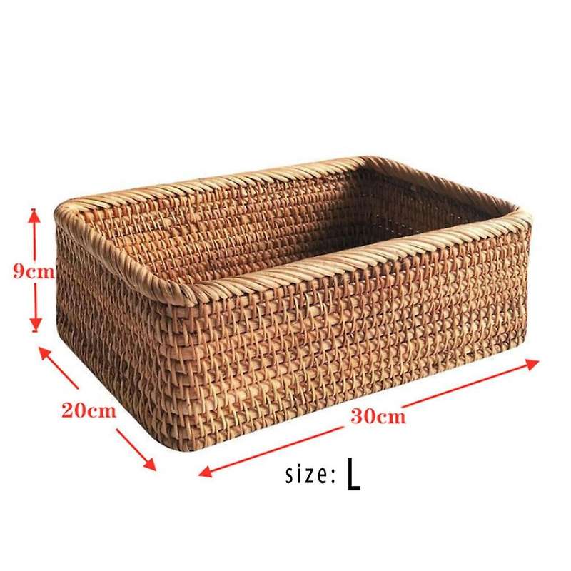Hand-Woven Rectangular Rattan Wicker Basket Fruit Tea Bread Picnic Cosmetic Storage Box Kitchen Hous
