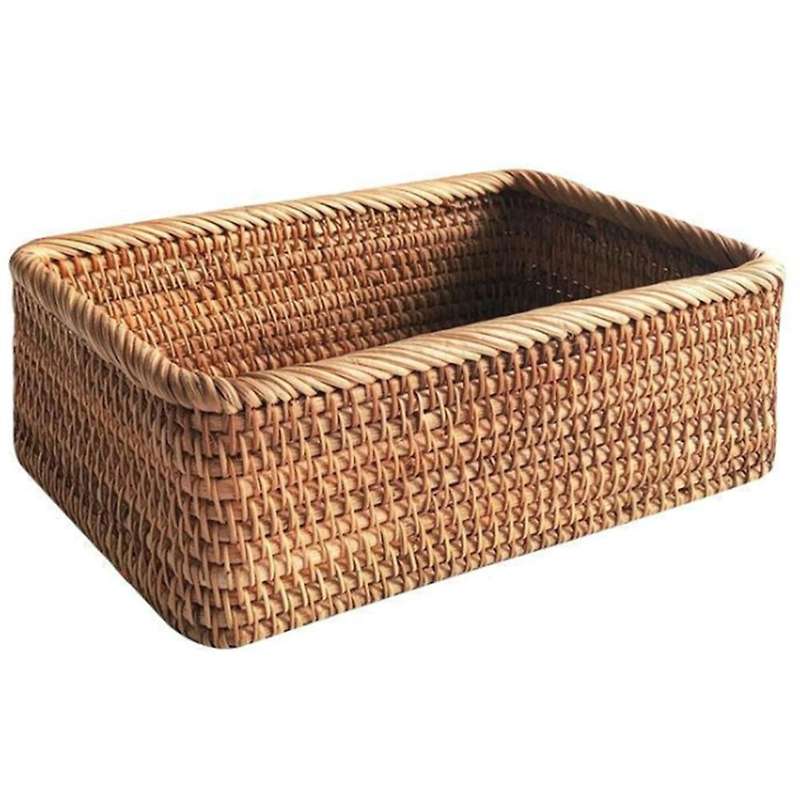 Hand-Woven Rectangular Rattan Wicker Basket Fruit Tea Bread Picnic Cosmetic Storage Box Kitchen Hous