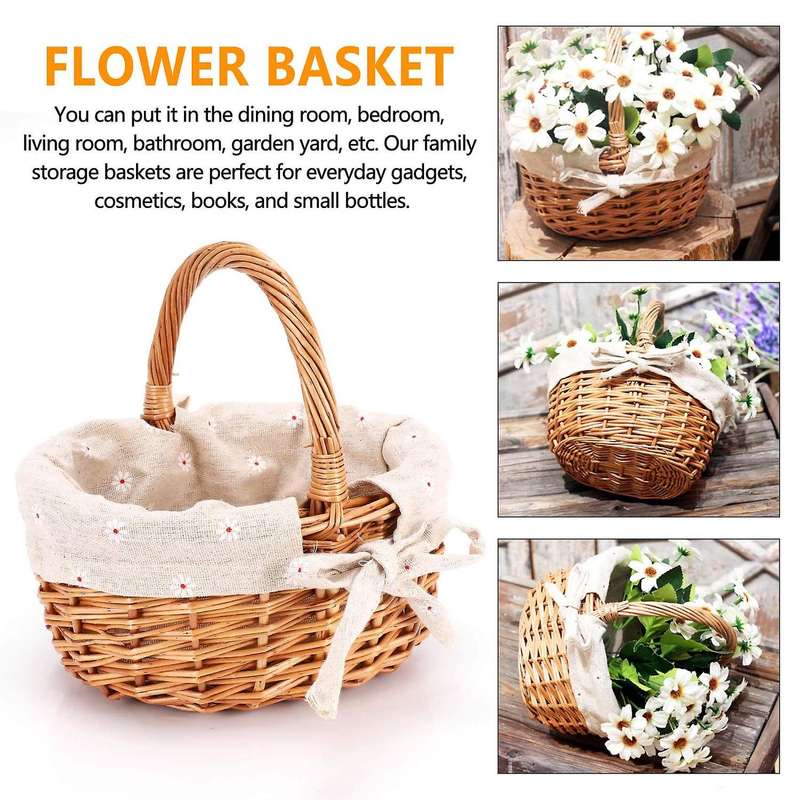 Hand-Woven Wicker Basket Simulation Flower Basket Single Handle