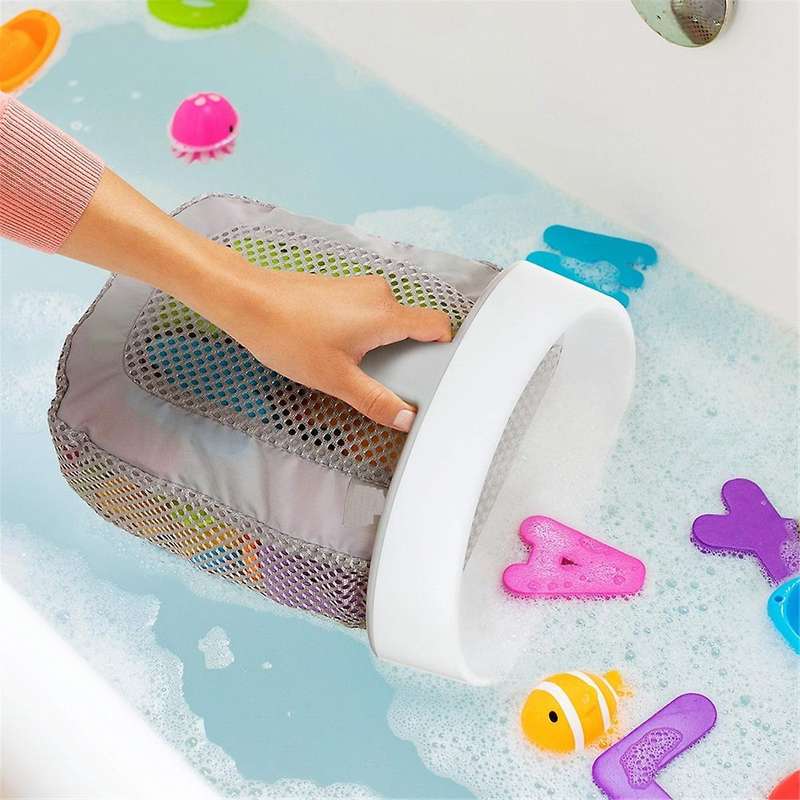 Hanging Bath Toy Storage with Quick Drying Mesh, White & Gray