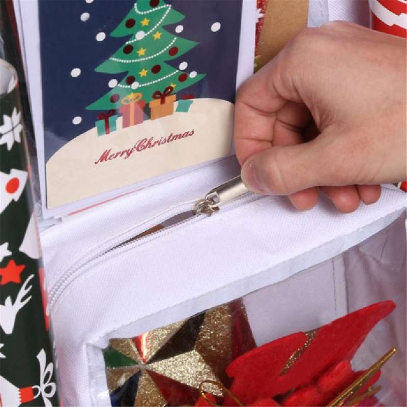 Hanging Double-sided Gift Wrap Organizer Wrapping Paper Storage Bag with Multiple Front and Back Poc