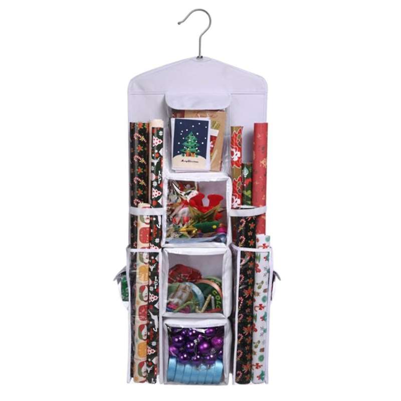 Hanging Double-sided Gift Wrap Organizer Wrapping Paper Storage Bag with Multiple Front and Back Poc